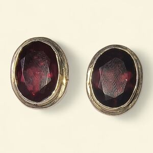 Large Deep Red CZ And Sterling Silver Artisan Post Earrings